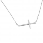 Rhodium Plated Sterling Silver Sideways Cross Design Necklace Charm Pendant