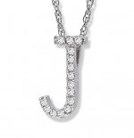 14K White Gold Diamond J Initial Pendant, 16 Necklace