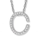 14K White Gold Diamond C Initial Pendant, 16 Necklace