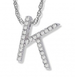 14K White Gold Diamond K Initial Pendant, 16 Necklace