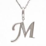 Diamond Initial M Charm Pendant in Sterling Silver on an 18in. Chain