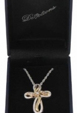 Dm Merchandising 08952X Necklace Rebecca Cross Pendant Two Tone Silver Gold