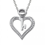 Sterling Silver Key My Heart Diamond Pendant Necklace (0.08 Carat)