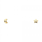 14k Yellow Gold Moon and Star Stud Earrings with Screwback