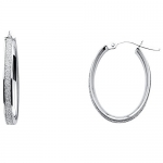 14k White Gold 4mm Thickness Sparkling Center Hoop Earrings (23 x 18 mm)
