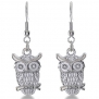 Silver Tone Dangle Owl Earrings With Crystal Accents, 1 Inch Long