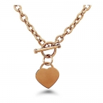 Rose Gold Plated Stainless Steel Heart Tag Toggle Necklace 18 Inches