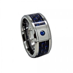 Unisex 10mm Blue & Black Carbon Fiber Tungsten Carbide Wedding Band with Blue Solitaire Size 12