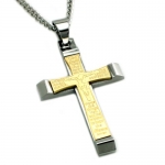 Stainless Steel Two Tone Jesus on the Cross Pendant w/ Personalized Engraving