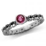 Natural Pink Tourmaline 925 Sterling Silver Flower Stack/Stackable Ring Size 8