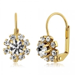 White Cubic Zirconia CZ Flower Gold Plated Earrings