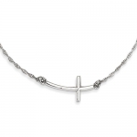 Sterling Silver Large Sideways Curved Cross Necklace