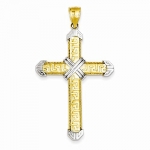 14K Two Tone Gold Greek Key Cross Pendant