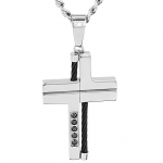 Crucible Stainless Steel Cable and Black Cubic Zirconia Cross pendant Necklace - 24