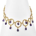18K Gold-Plated Open Circles with Dangling Purple Stones Necklace, 16-18 inches