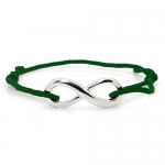 Sterling Silver Infinity Charm Adjustable Green Rope Bracelet (5-10 Inches)