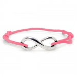 Sterling Silver Infinity Charm Adjustable Pink Rope Bracelet (5-10 Inches)