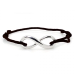 Sterling Silver Infinity Charm Adjustable Brown Rope Bracelet (5-10 Inches)