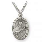 Sterling Silver 7/8 Oval Engraved St. Theresa, Patron of Missions, Aviation Medal on 24 Chain