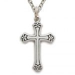 Sterling Silver 3/4 Antiqued Women Cross Necklace with Budded Ends on 18 Chain