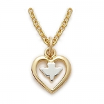 3/8 14K Gold Filled Pierced 2-Tone Heart Necklace with Descending Dove on 18 Chain