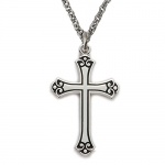 Sterling Silver Rhodium Finish 1 Inch Antiqued Women Cross Necklace with Budded Ends on 18 Chain