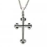 Sterling Silver 1 Gothic Black Onyx Cross Necklace with Budded Ends on 18 Chain
