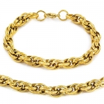 Men's Gold IP Stainless Steel Rope Chain Necklace (30) and Bracelet (9) Set