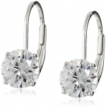 Platinum Plated Sterling Silver 6.5 mm Round Cubic Zirconia Lever Back Earrings (2 cttw)
