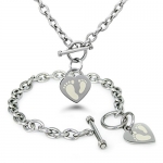Stainless Steel Engraved Footprints Heart Charm Set