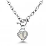 Stainless Steel Engraved Footprints Heart Charm Necklace