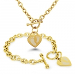 Gold Plated Stainless Steel Engraved Footprints Heart Charm Set