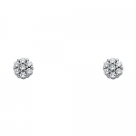 Sterling Silver Rhodium Plated CZ Flower Stud Earrings with Screwback