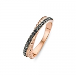 Velini, ring R6221BL, 925 sterling silver, rose gold colour ring, micro pave setting, quality AAA black cubic zirconia stones, shines like diamonds