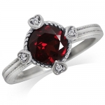 1.39ct. Natural Garnet & White Topaz 925 Sterling Silver Petite Hearts Ring Size 6