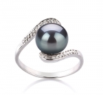 Chantel Black 9-10mm AA Quality Freshwater 925 Sterling Silver Pearl Ring - Size-8