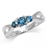 3-Stone Natural London Blue Topaz 925 Sterling Silver Ring Size 5