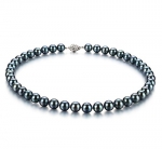 Black 8-8.5mm AAA Quality Japanese Akoya 925 Sterling Silver Pearl Necklace-16 in Chocker length