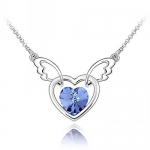 Sparkling Blue Colored Winged Heart Charm Necklace 177