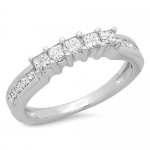 0.55 Carat (ctw) 14K White Gold Princess Diamond Ladies Wedding Curved Stackable Ring 1/2 CT (Size 8)