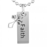 Women's Stainless Steel 'Faith' with Cross Charm Pendant Necklace - 24