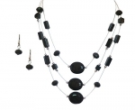 The Hex by Laraso Triple Strand Black Crystal Necklace and Earring Set