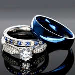 His and Hers 925 Sterling Silver Blue Saphire Stainless Steel Wedding Rings Set Blue #SP24BLMSBL (Size Men 11; Women 7)
