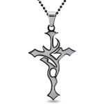 Men's Black IP Stainless Steel Tribal Cross Pendant Necklace - 24