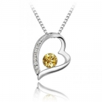 Sparkling Floating Yellow Colored and Clear Heart Charm Necklace 714