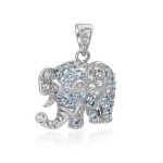 Bling Jewelry Sterling Patriotic Lucky Elephant Pendant Simulated Blue Topaz CZ