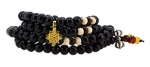 Handmade Tibetan Elastic 8mm Black Wood 108 Prayer Bead Wrap Bracelet Mala (Dharma Wheel)