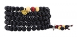 Handmade Tibetan Elastic 8mm Black Wood 108 Prayer Beads Wrap Bracelet Mala (Bodhi Leaf)