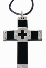Stainless Steel Pendant - Black Cross with Adjustable Cord