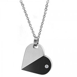 MoAndy Jewelry Titanium Stainless Steel Women's Fashion Necklace Heart Pendant Cubic Zirconia Black And White